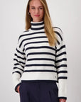 Monari Striped Polo Neck Jumper, White and Navy 807961
