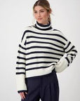 Monari Striped Polo Neck Jumper, White and Navy 807961