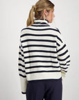 Monari Striped Polo Neck Jumper, White and Navy 807961