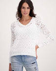 Monari V Neck Lace Cotton Sweater - White