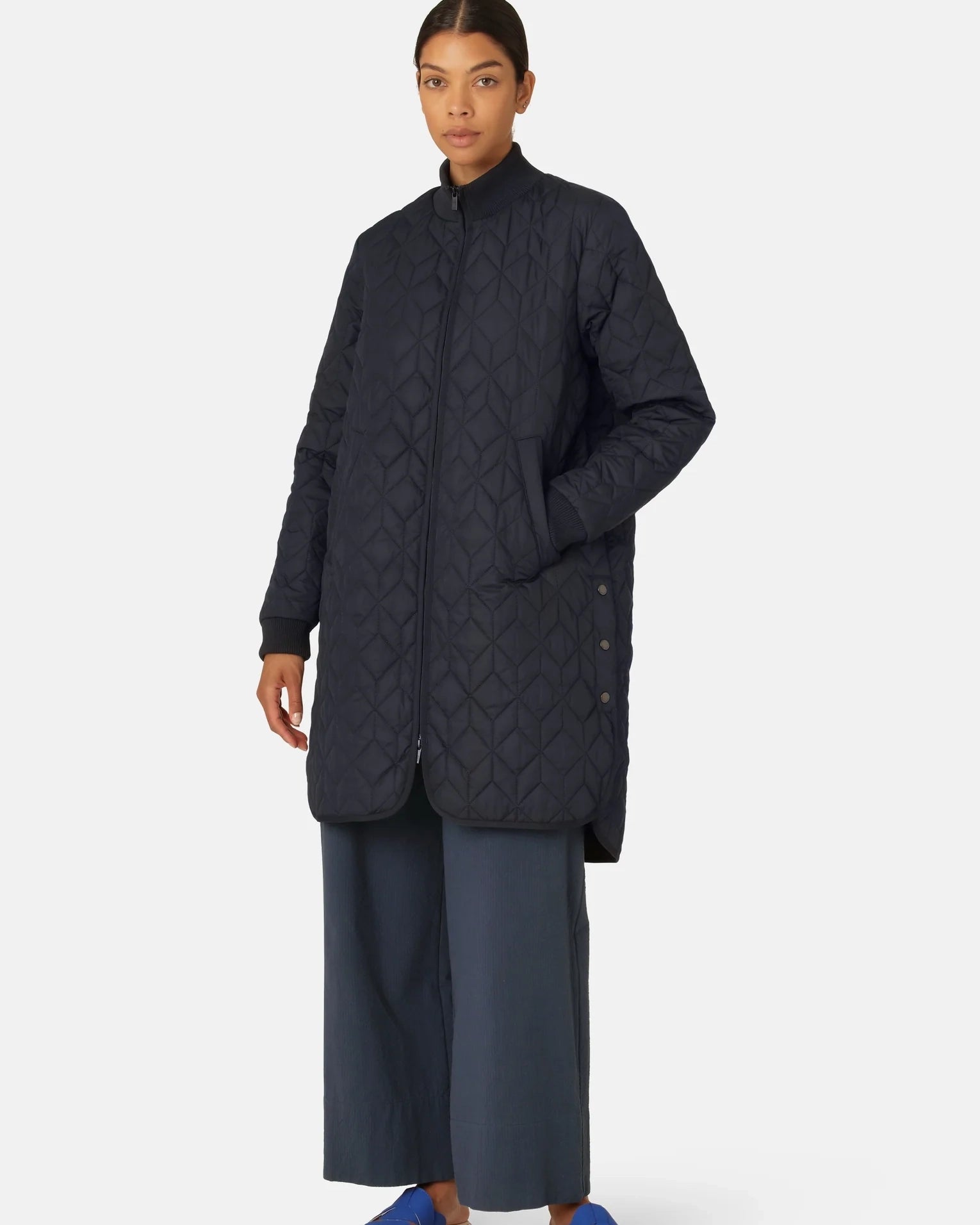 Ilse Jacobsen Knee Length Quilt Coat Art 06 - Dark Indigo