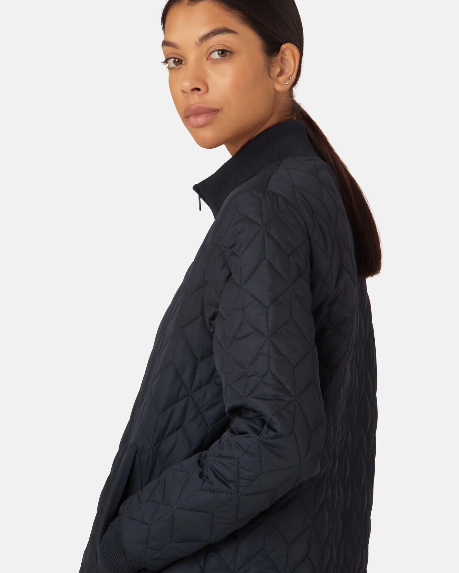 Ilse Jacobsen Knee Length Quilt Coat Art 06 - Dark Indigo