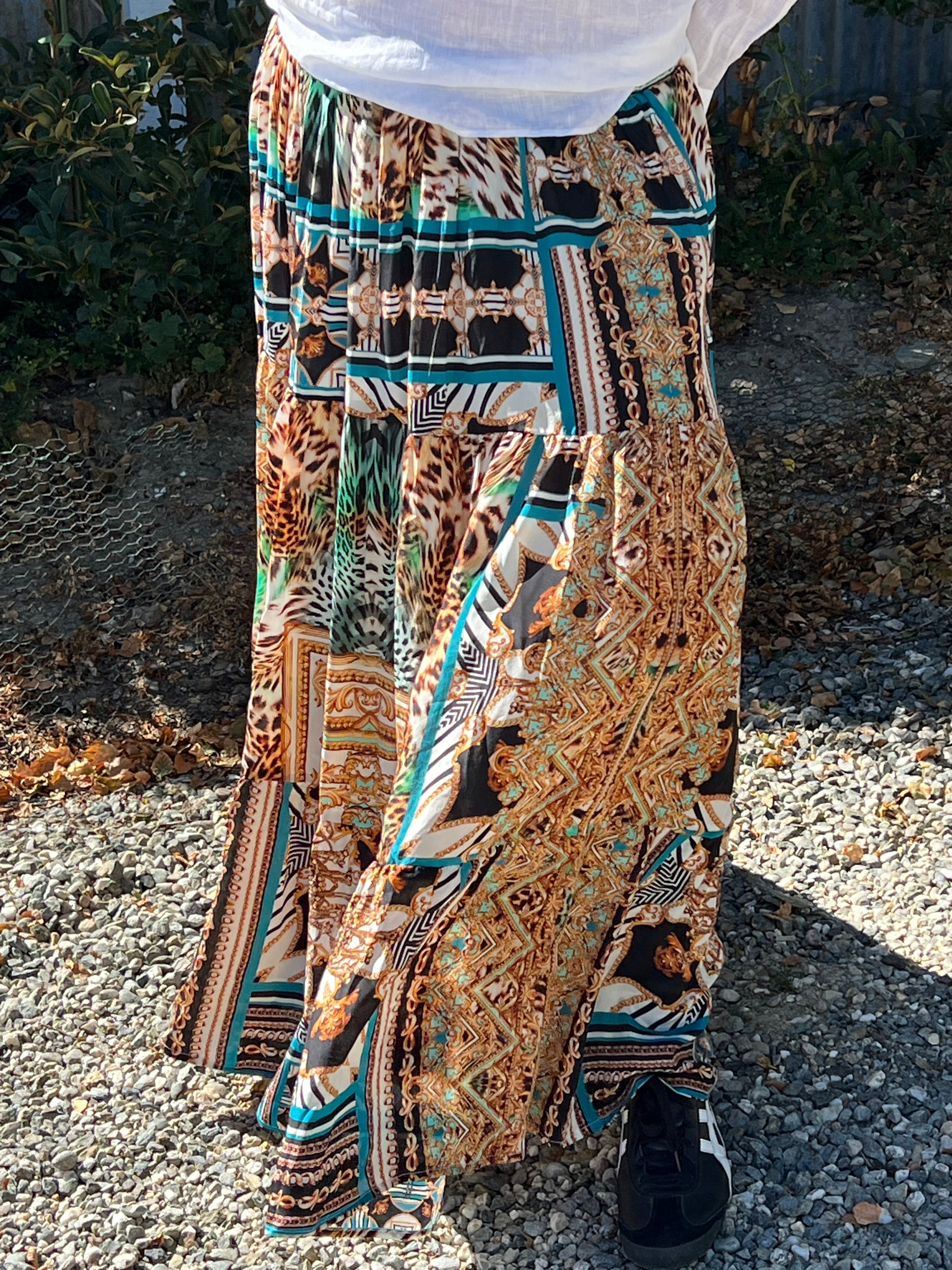 INOA Silk Long Tiered Maxi Skirt - Samsara