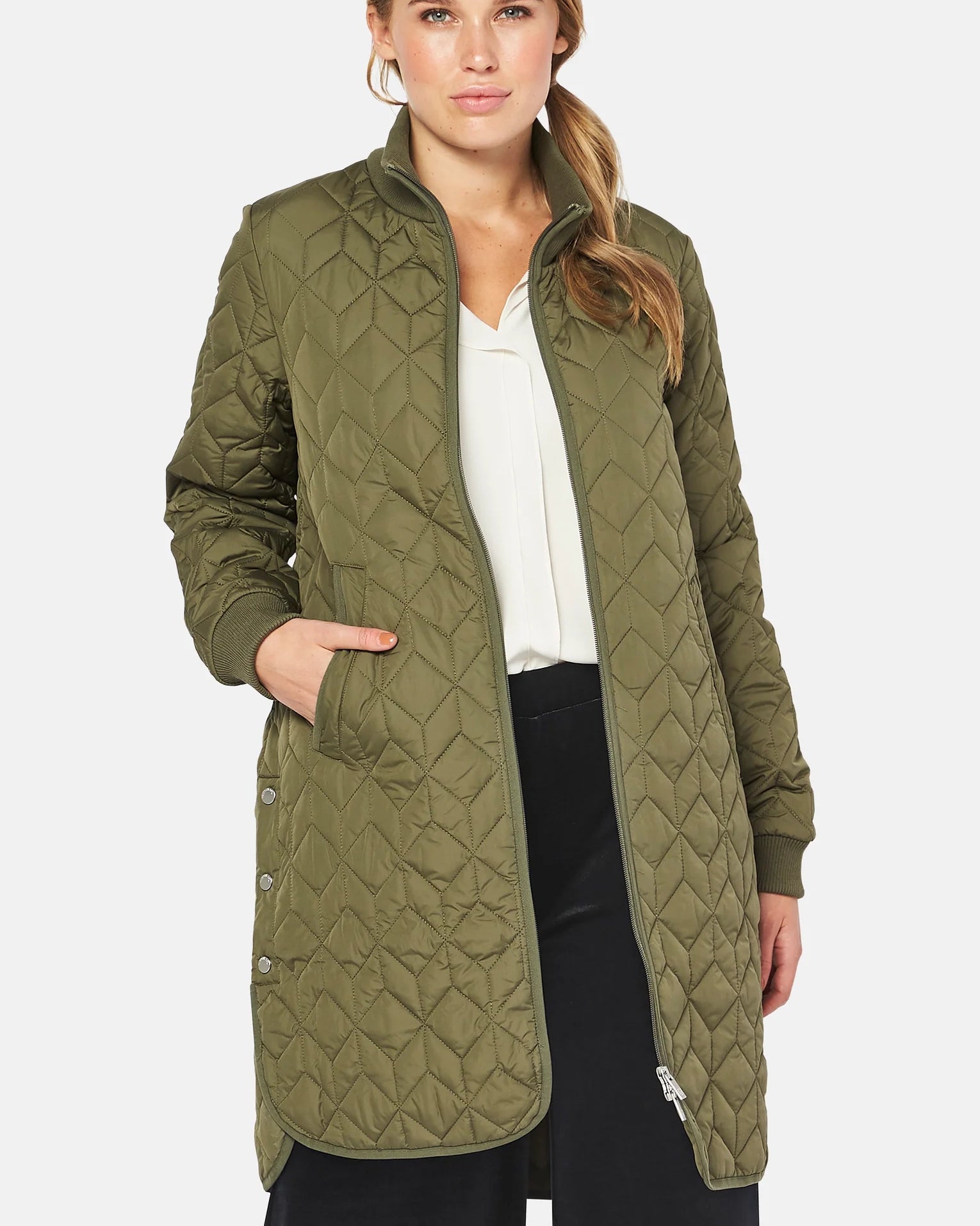 Ilse Jacobsen Knee Length Quilted Coat ART06 Army