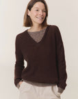 Leon & Harper V Neck Milipe Dual Jersey - Brown