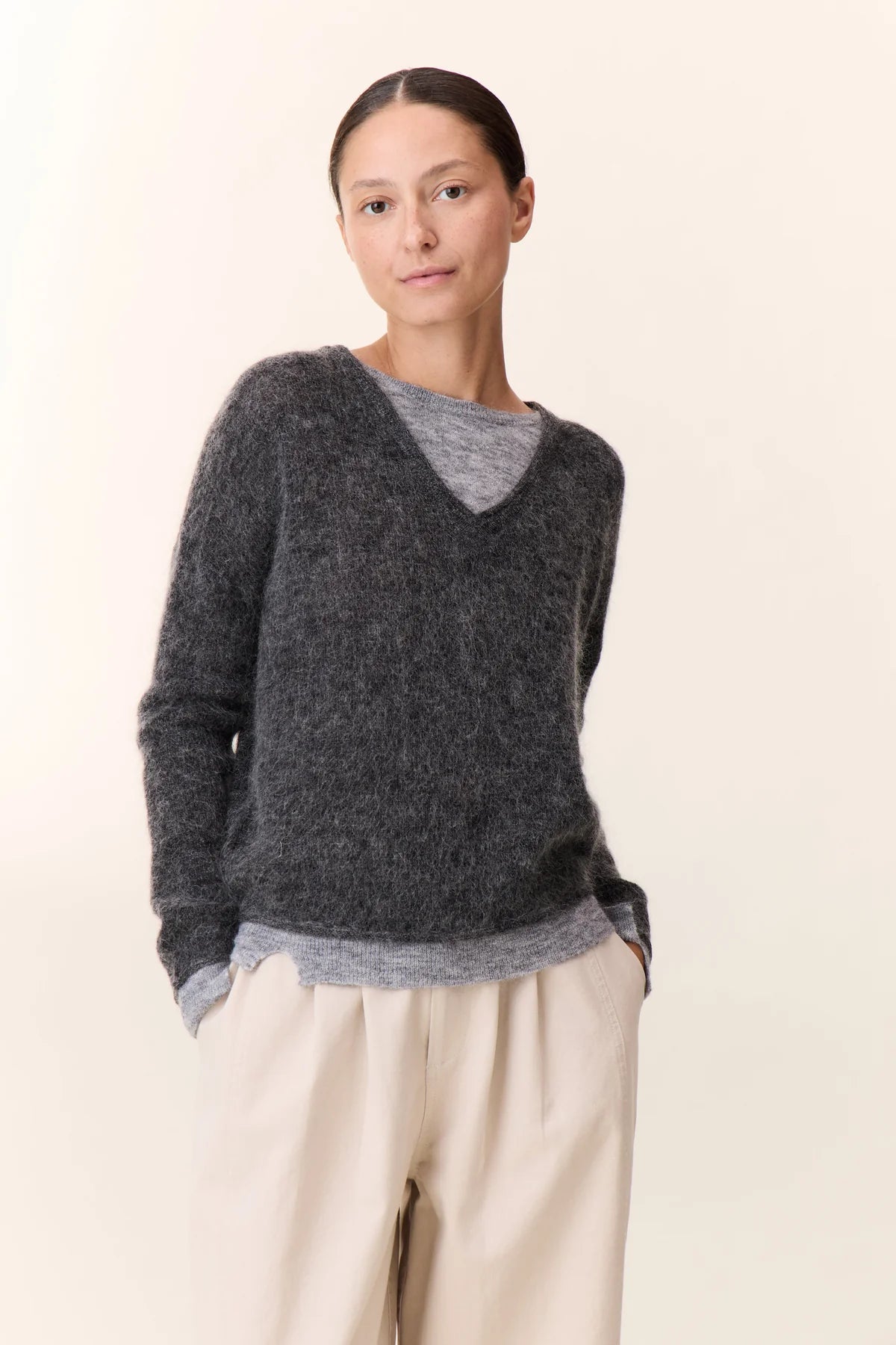 Leon &amp; Harper V Neck Millipe Dual Jersey - Grey