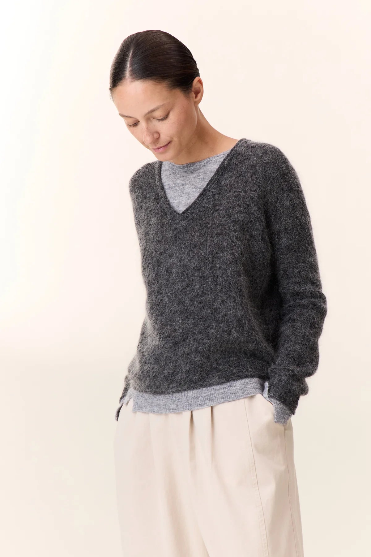 Leon &amp; Harper V Neck Millipe Dual Jersey - Grey