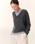 Leon & Harper V Neck Millipe Dual Jersey - Grey