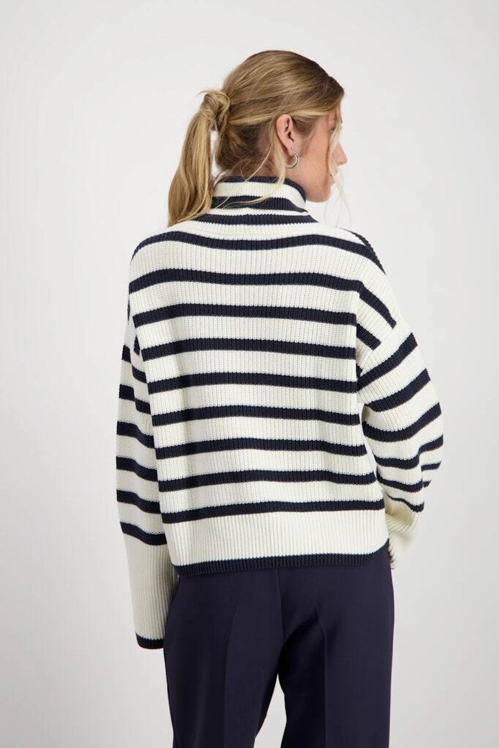 Monari Striped Polo Neck Jumper, White and Navy 807961