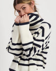 Monari Striped Polo Neck Jumper, White and Navy 807961