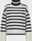 Monari Striped Polo Neck Jumper, White and Navy 807961